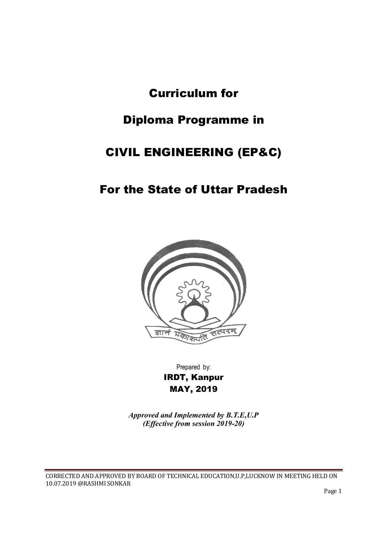EFFECTIVE FROM JULY 2019-20 - SIX SEMESTER DIPLOMA COURSE IN CIVIL ENGINEERING (ENVIR. POLL. &CON) - Page 1
