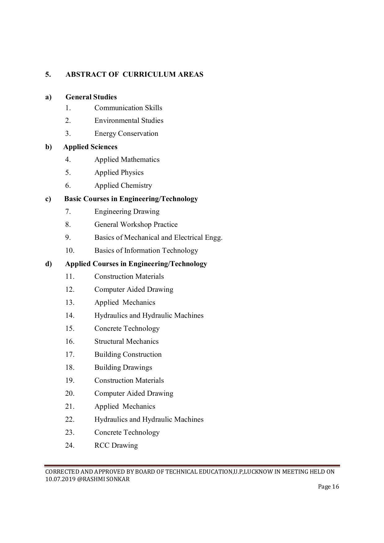 EFFECTIVE FROM JULY 2019-20 - SIX SEMESTER DIPLOMA COURSE IN CIVIL ENGINEERING (ENVIR. POLL. &CON) - Page 16