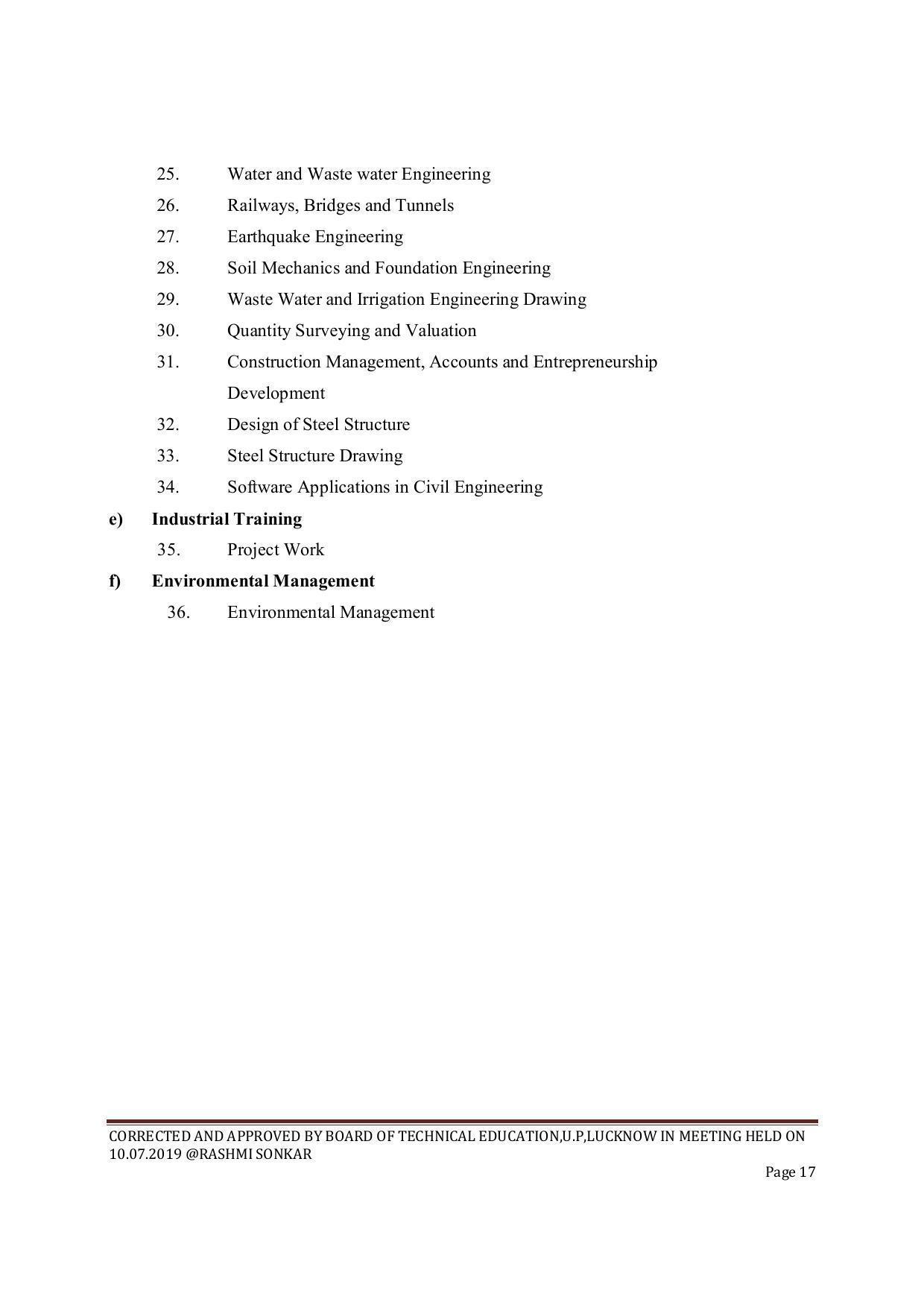 EFFECTIVE FROM JULY 2019-20 - SIX SEMESTER DIPLOMA COURSE IN CIVIL ENGINEERING (ENVIR. POLL. &CON) - Page 17