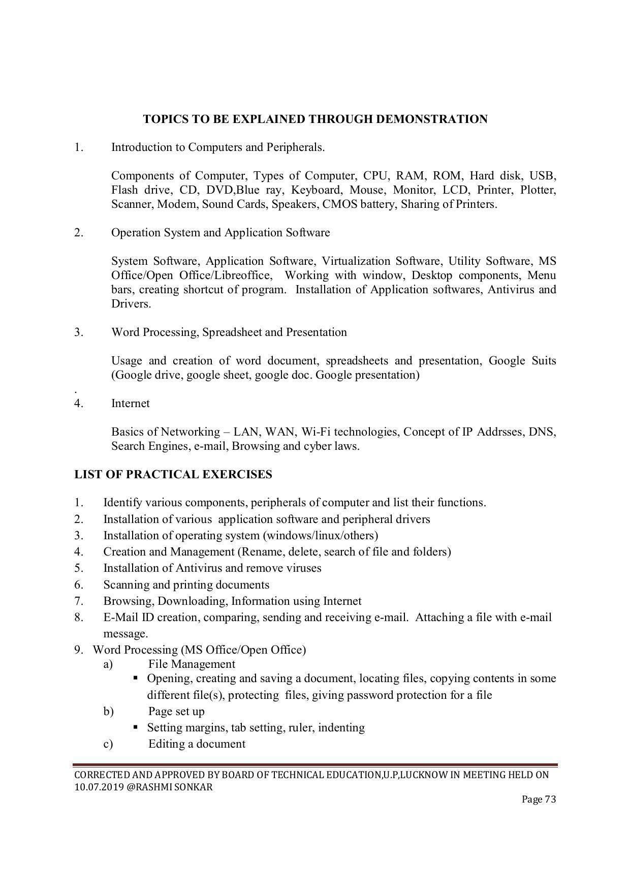 EFFECTIVE FROM JULY 2019-20 - SIX SEMESTER DIPLOMA COURSE IN CIVIL ENGINEERING (ENVIR. POLL. &CON) - Page 73