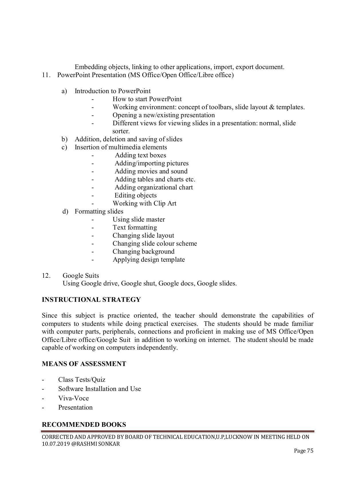EFFECTIVE FROM JULY 2019-20 - SIX SEMESTER DIPLOMA COURSE IN CIVIL ENGINEERING (ENVIR. POLL. &CON) - Page 75