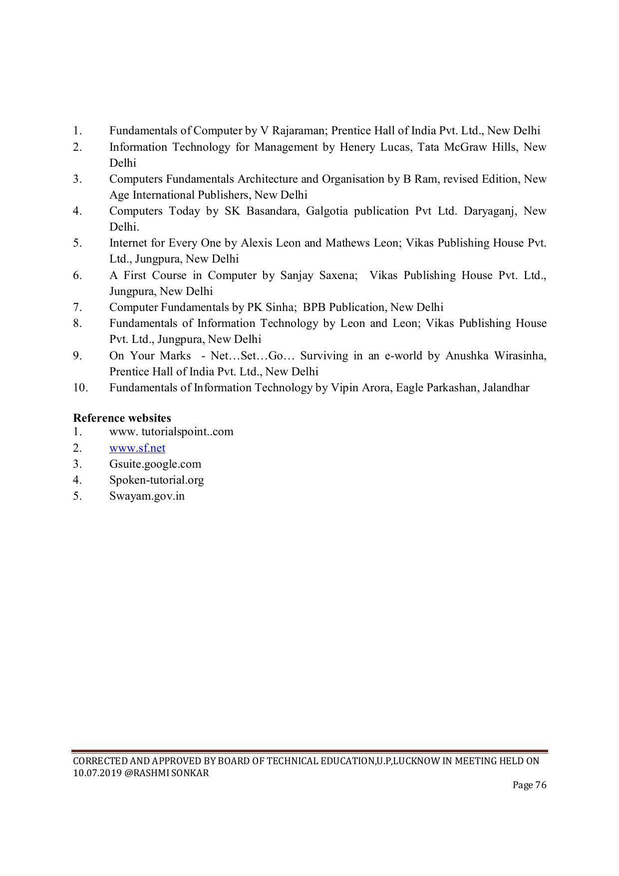 EFFECTIVE FROM JULY 2019-20 - SIX SEMESTER DIPLOMA COURSE IN CIVIL ENGINEERING (ENVIR. POLL. &CON) - Page 76