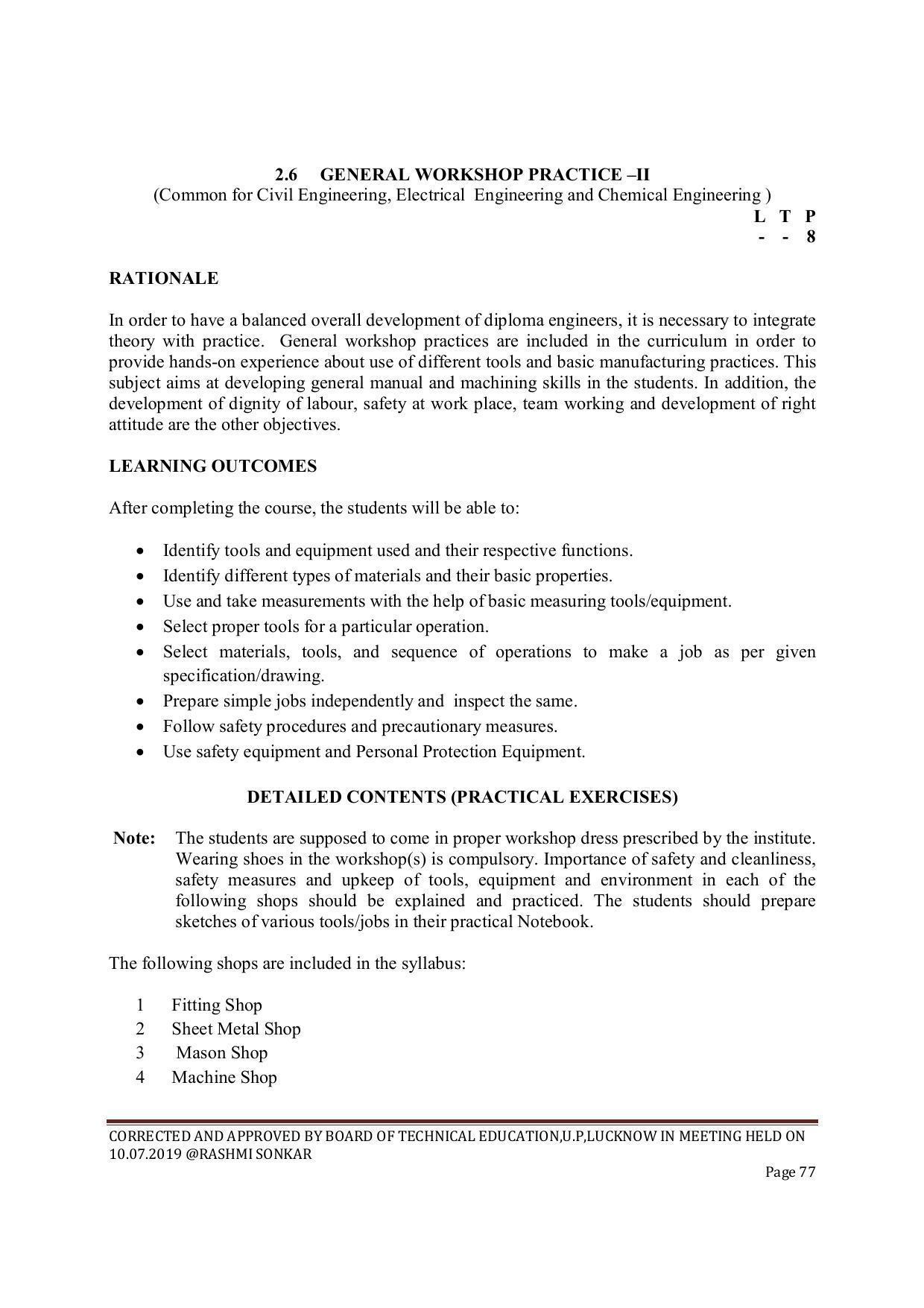 EFFECTIVE FROM JULY 2019-20 - SIX SEMESTER DIPLOMA COURSE IN CIVIL ENGINEERING (ENVIR. POLL. &CON) - Page 77