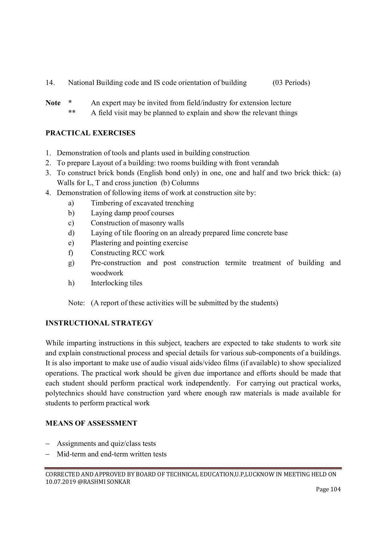 EFFECTIVE FROM JULY 2019-20 - SIX SEMESTER DIPLOMA COURSE IN CIVIL ENGINEERING (ENVIR. POLL. &CON) - Page 104