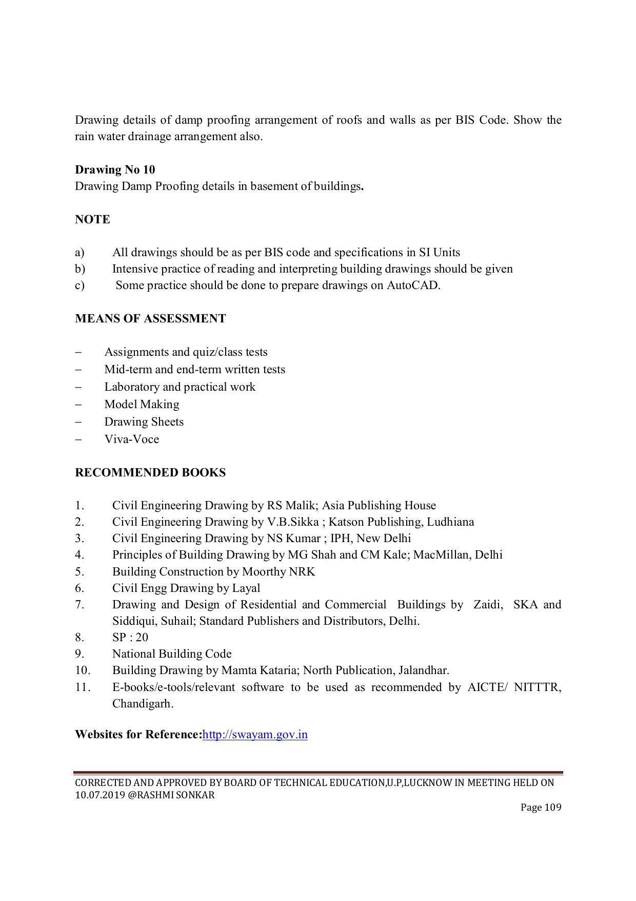 EFFECTIVE FROM JULY 2019-20 - SIX SEMESTER DIPLOMA COURSE IN CIVIL ENGINEERING (ENVIR. POLL. &CON) - Page 109