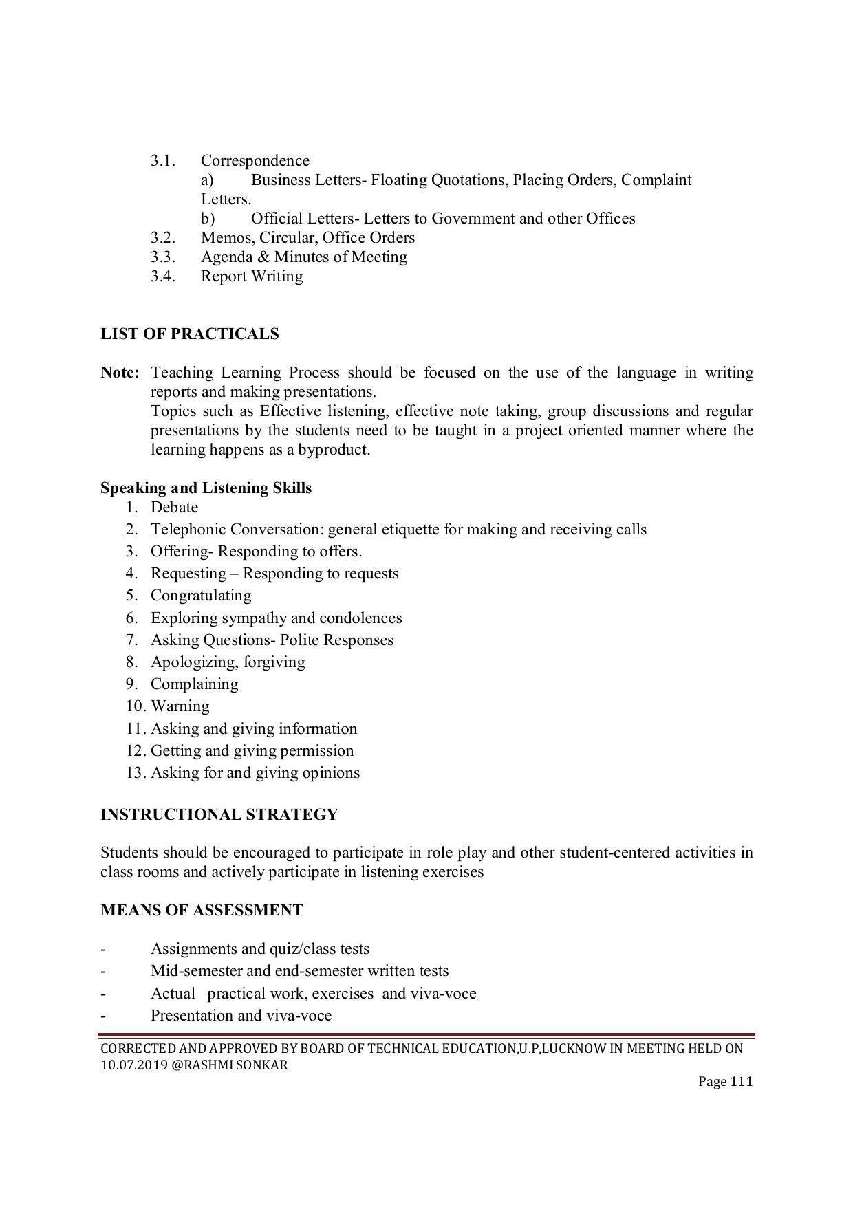 EFFECTIVE FROM JULY 2019-20 - SIX SEMESTER DIPLOMA COURSE IN CIVIL ENGINEERING (ENVIR. POLL. &CON) - Page 111