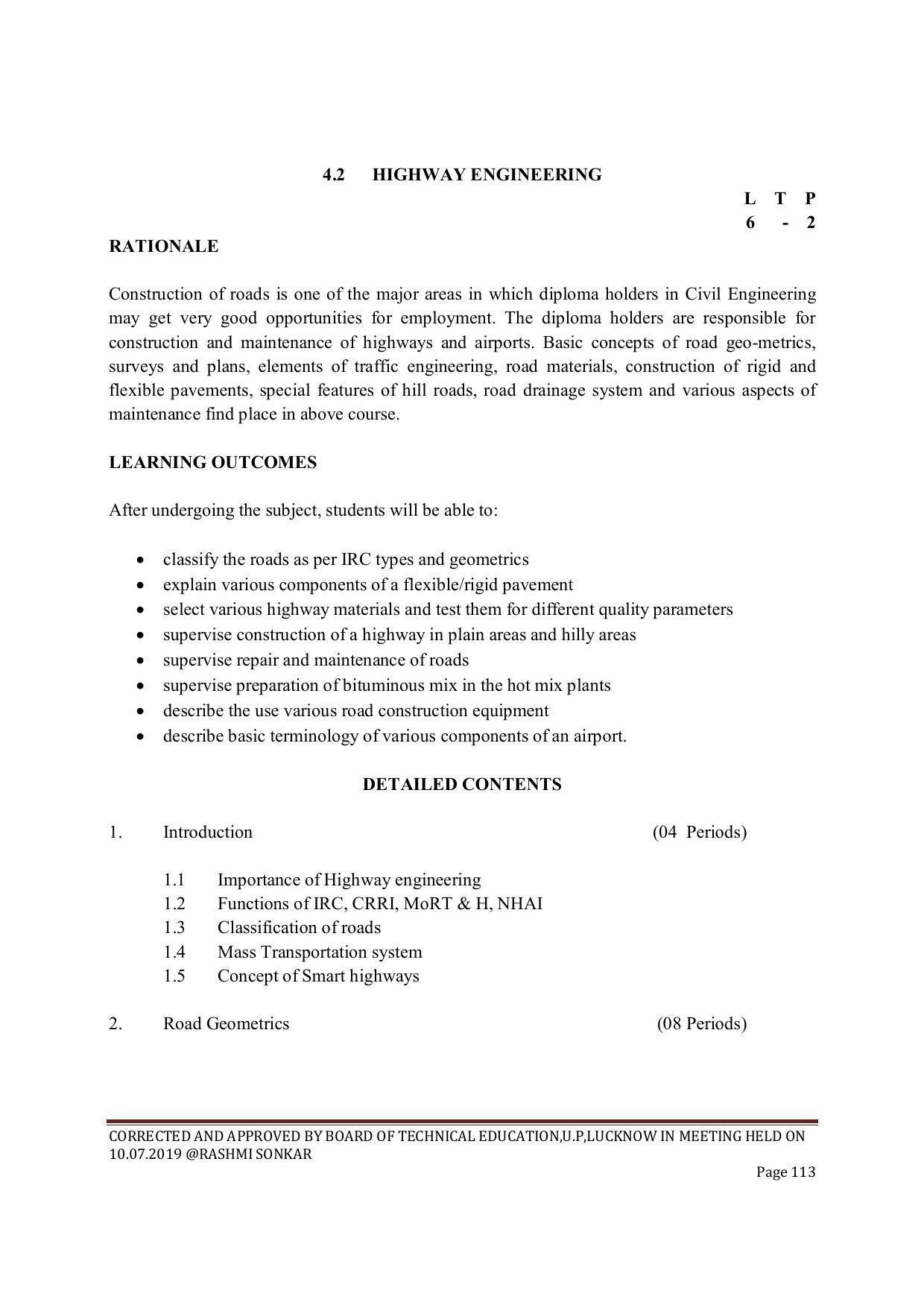 EFFECTIVE FROM JULY 2019-20 - SIX SEMESTER DIPLOMA COURSE IN CIVIL ENGINEERING (ENVIR. POLL. &CON) - Page 113