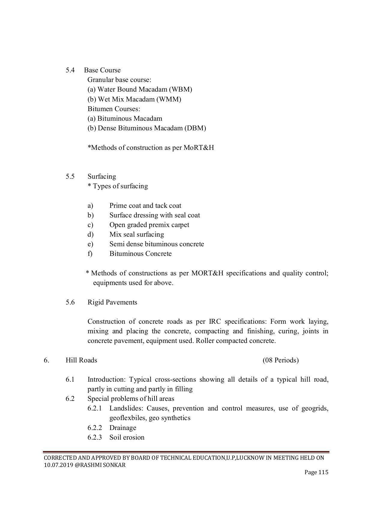 EFFECTIVE FROM JULY 2019-20 - SIX SEMESTER DIPLOMA COURSE IN CIVIL ENGINEERING (ENVIR. POLL. &CON) - Page 115