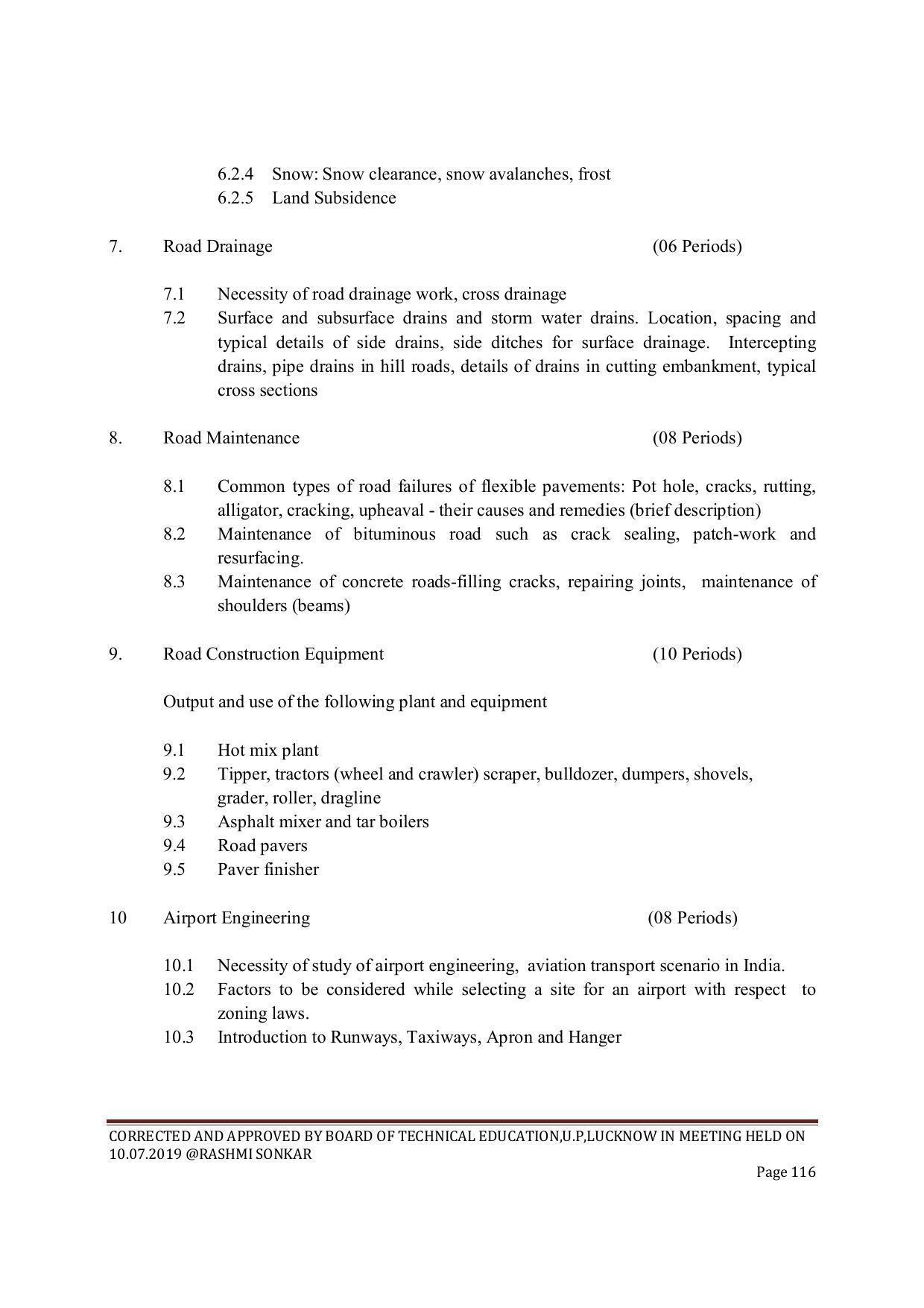 EFFECTIVE FROM JULY 2019-20 - SIX SEMESTER DIPLOMA COURSE IN CIVIL ENGINEERING (ENVIR. POLL. &CON) - Page 116