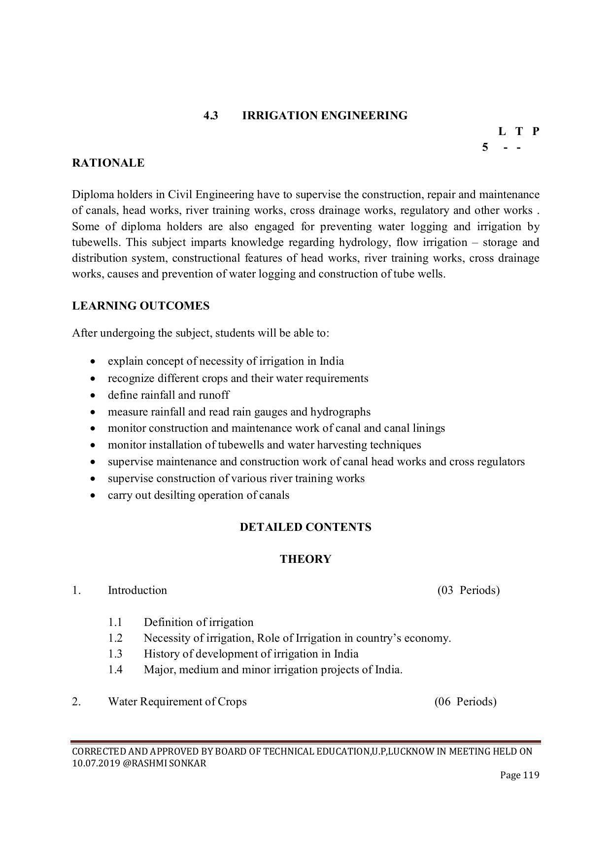 EFFECTIVE FROM JULY 2019-20 - SIX SEMESTER DIPLOMA COURSE IN CIVIL ENGINEERING (ENVIR. POLL. &CON) - Page 119