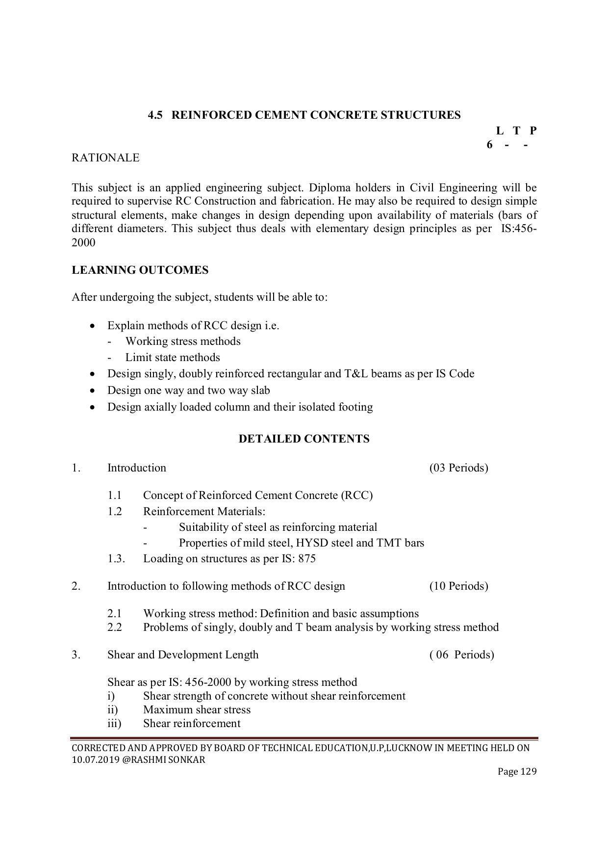 EFFECTIVE FROM JULY 2019-20 - SIX SEMESTER DIPLOMA COURSE IN CIVIL ENGINEERING (ENVIR. POLL. &CON) - Page 129