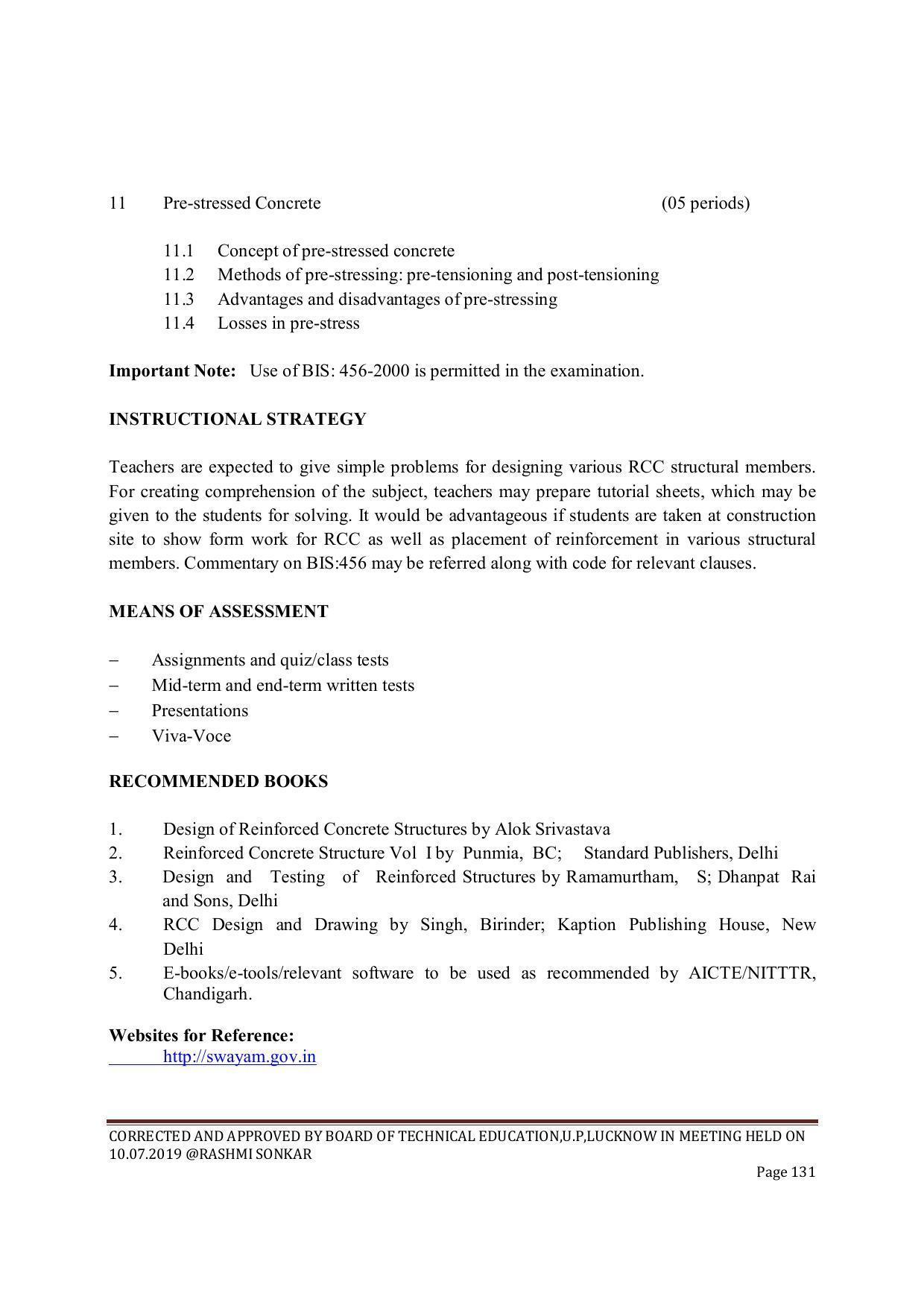 EFFECTIVE FROM JULY 2019-20 - SIX SEMESTER DIPLOMA COURSE IN CIVIL ENGINEERING (ENVIR. POLL. &CON) - Page 131