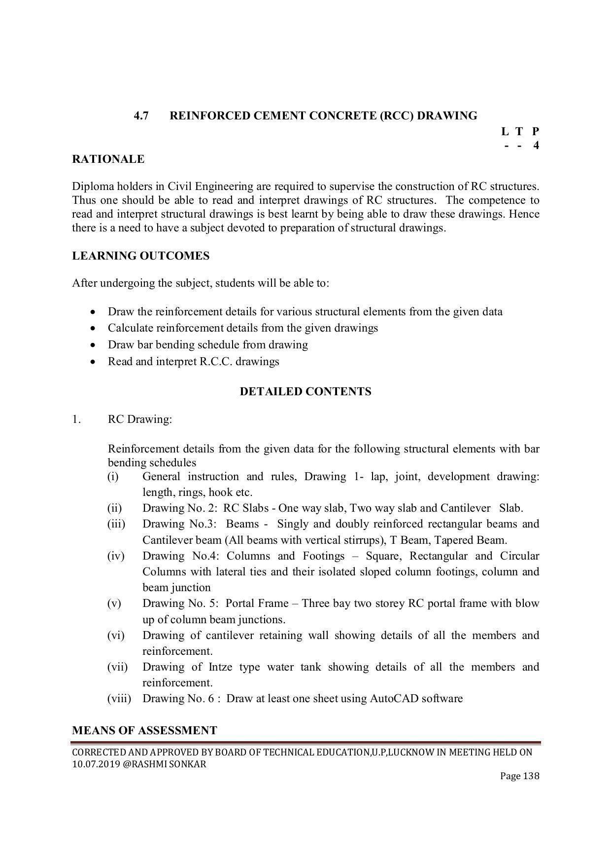EFFECTIVE FROM JULY 2019-20 - SIX SEMESTER DIPLOMA COURSE IN CIVIL ENGINEERING (ENVIR. POLL. &CON) - Page 138
