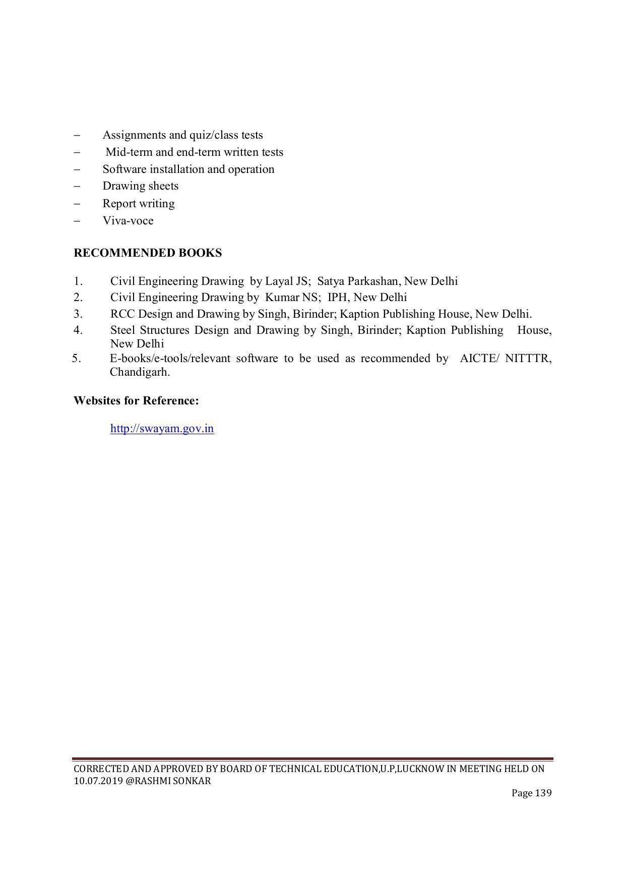 EFFECTIVE FROM JULY 2019-20 - SIX SEMESTER DIPLOMA COURSE IN CIVIL ENGINEERING (ENVIR. POLL. &CON) - Page 139