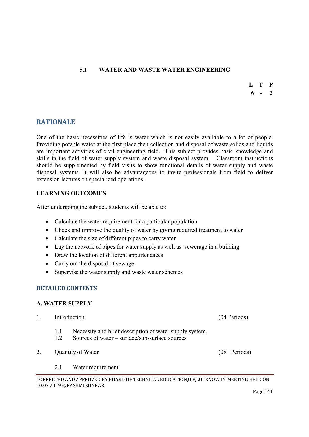 EFFECTIVE FROM JULY 2019-20 - SIX SEMESTER DIPLOMA COURSE IN CIVIL ENGINEERING (ENVIR. POLL. &CON) - Page 141