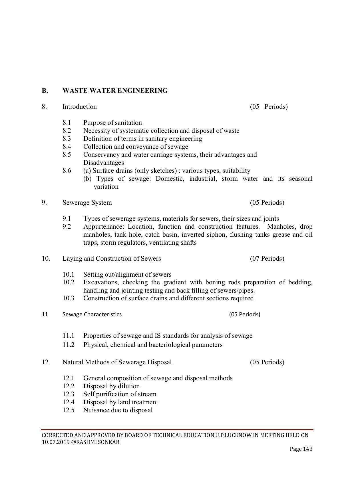 EFFECTIVE FROM JULY 2019-20 - SIX SEMESTER DIPLOMA COURSE IN CIVIL ENGINEERING (ENVIR. POLL. &CON) - Page 143