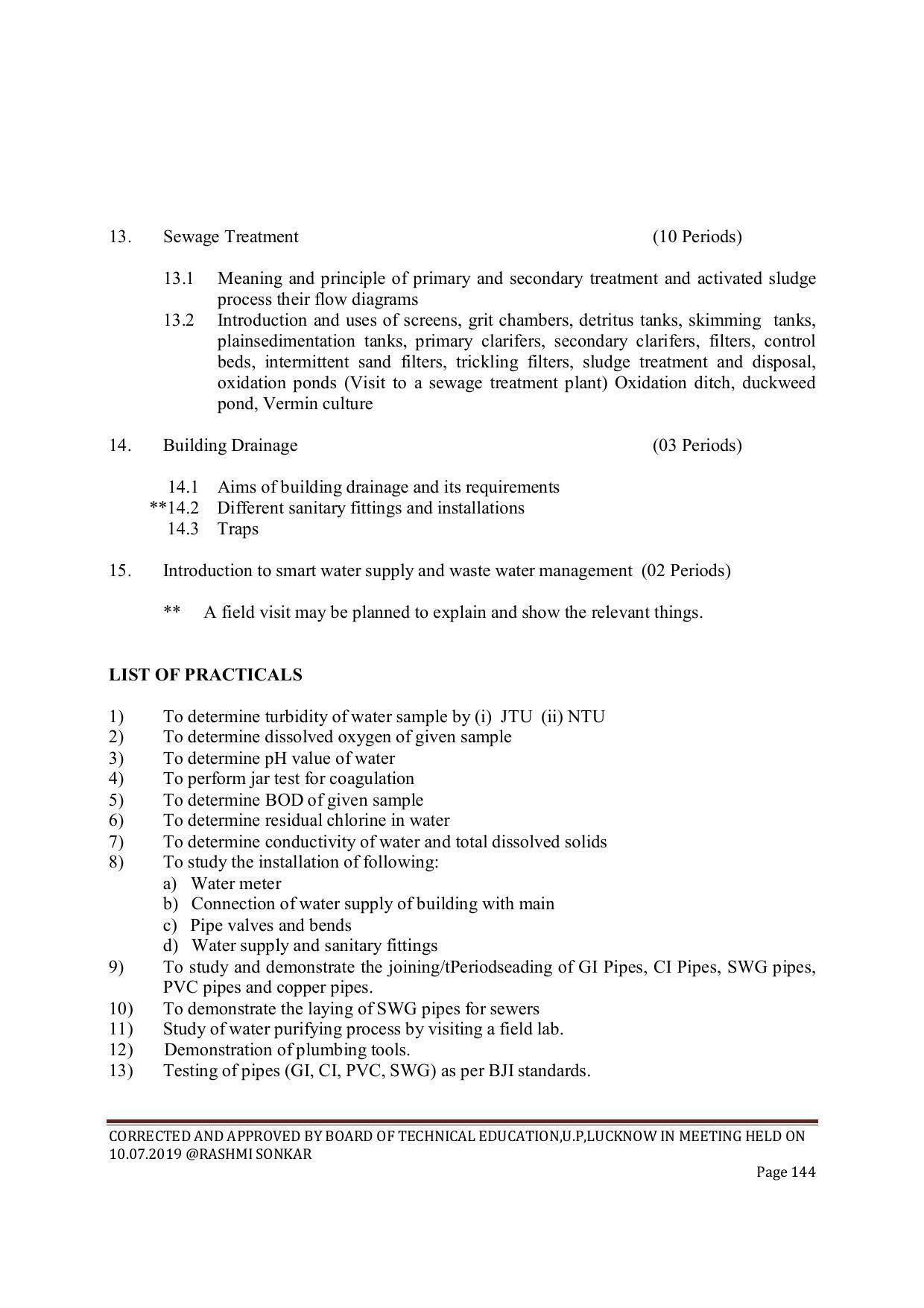 EFFECTIVE FROM JULY 2019-20 - SIX SEMESTER DIPLOMA COURSE IN CIVIL ENGINEERING (ENVIR. POLL. &CON) - Page 144