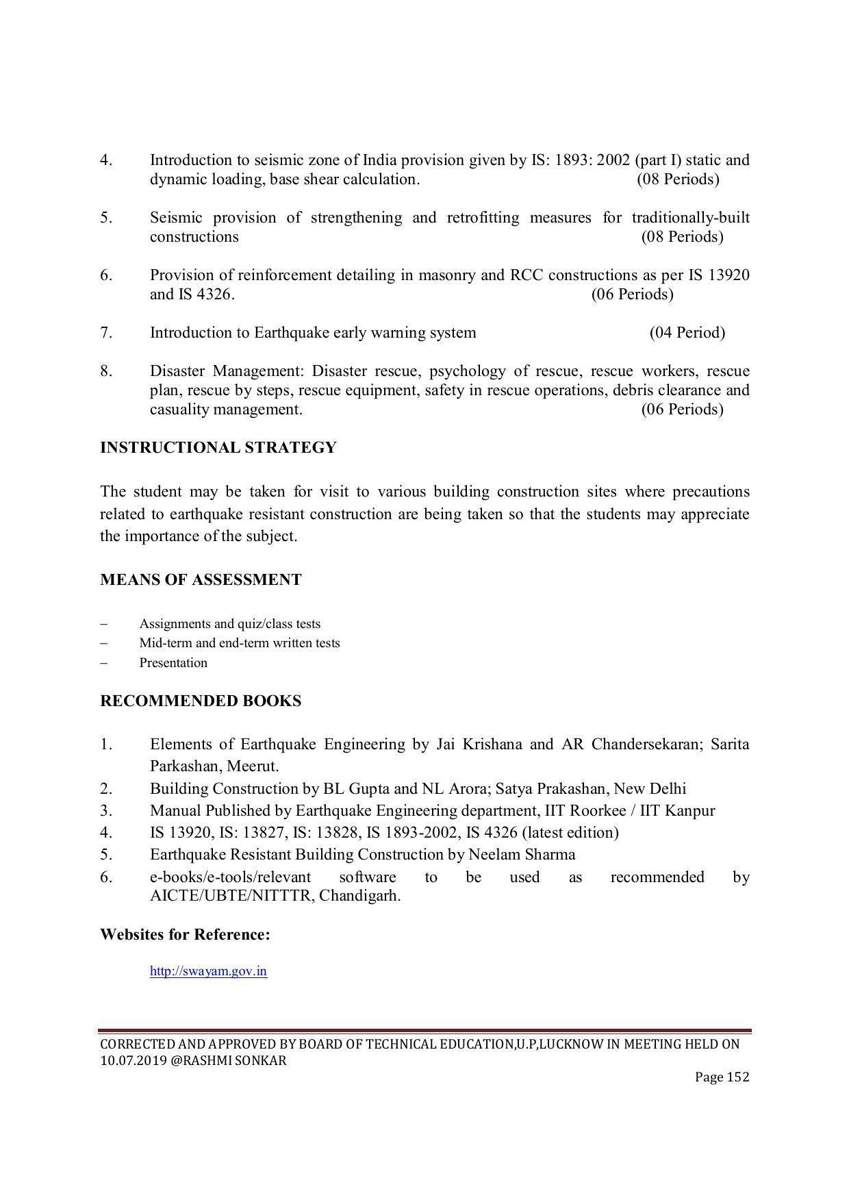 EFFECTIVE FROM JULY 2019-20 - SIX SEMESTER DIPLOMA COURSE IN CIVIL ENGINEERING (ENVIR. POLL. &CON) - Page 152