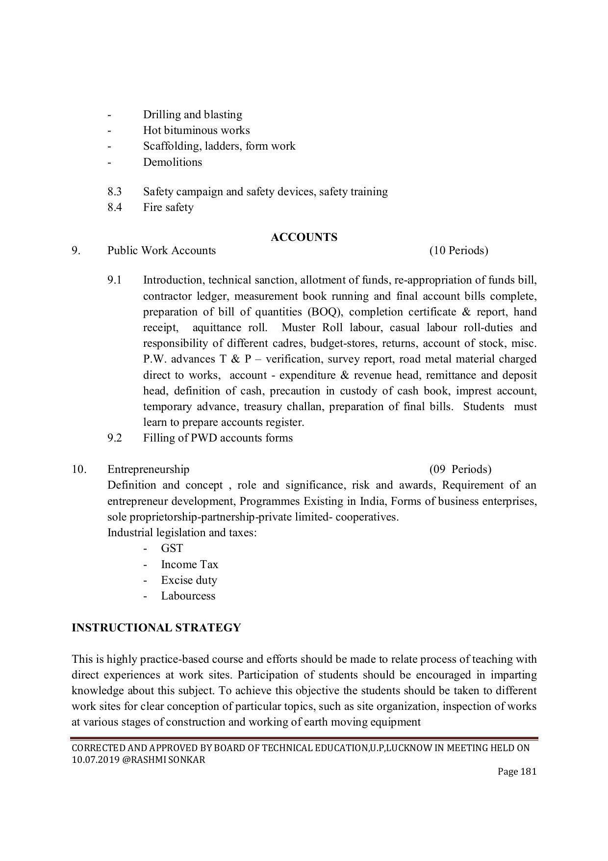 EFFECTIVE FROM JULY 2019-20 - SIX SEMESTER DIPLOMA COURSE IN CIVIL ENGINEERING (ENVIR. POLL. &CON) - Page 181