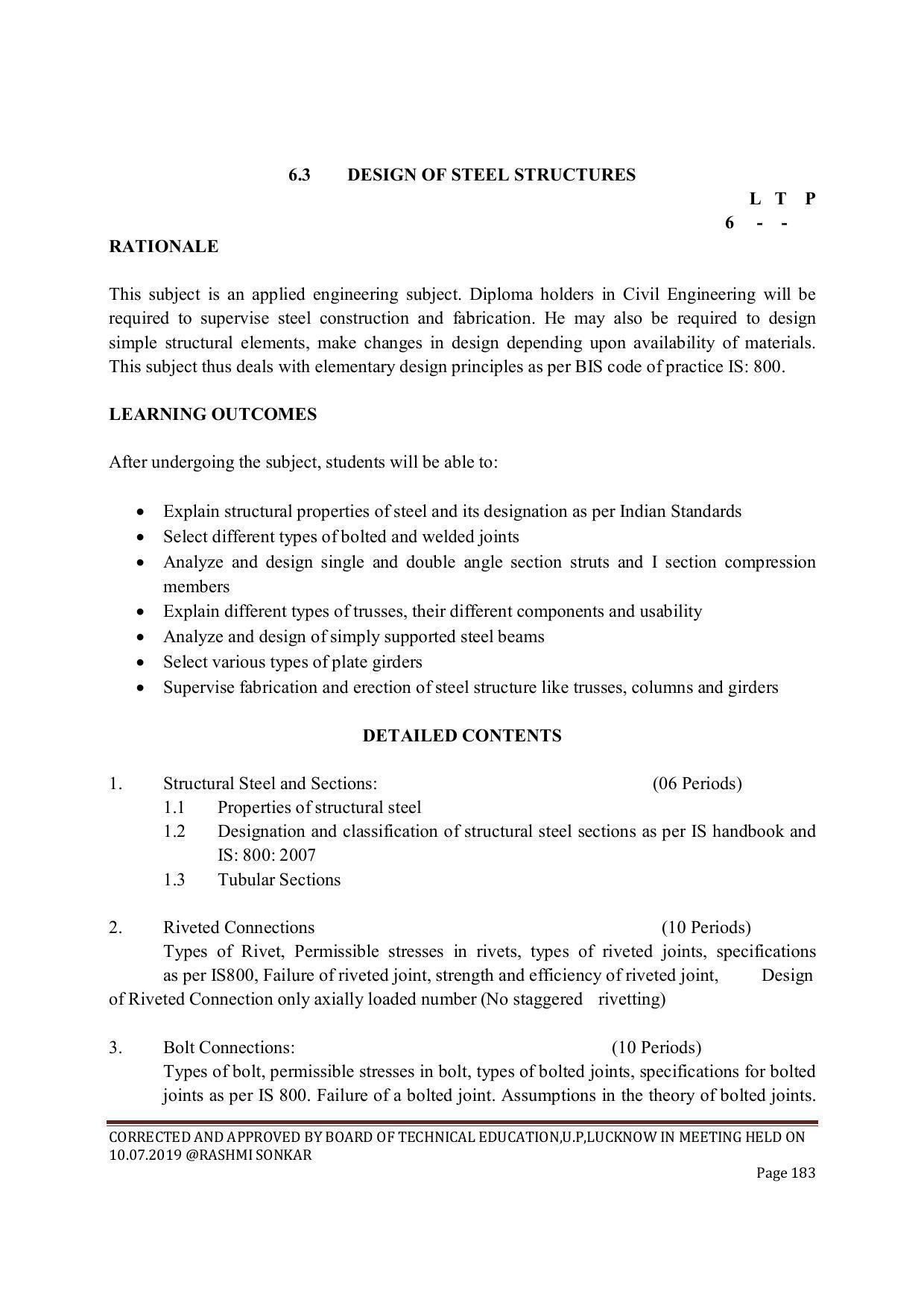 EFFECTIVE FROM JULY 2019-20 - SIX SEMESTER DIPLOMA COURSE IN CIVIL ENGINEERING (ENVIR. POLL. &CON) - Page 183