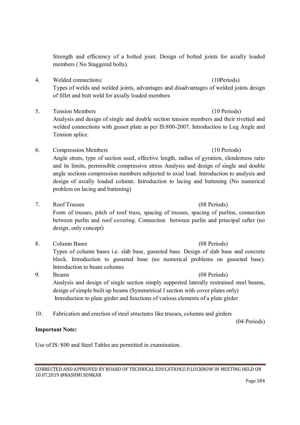 EFFECTIVE FROM JULY 2019-20 - SIX SEMESTER DIPLOMA COURSE IN CIVIL ENGINEERING (ENVIR. POLL. &CON) - Page 184
