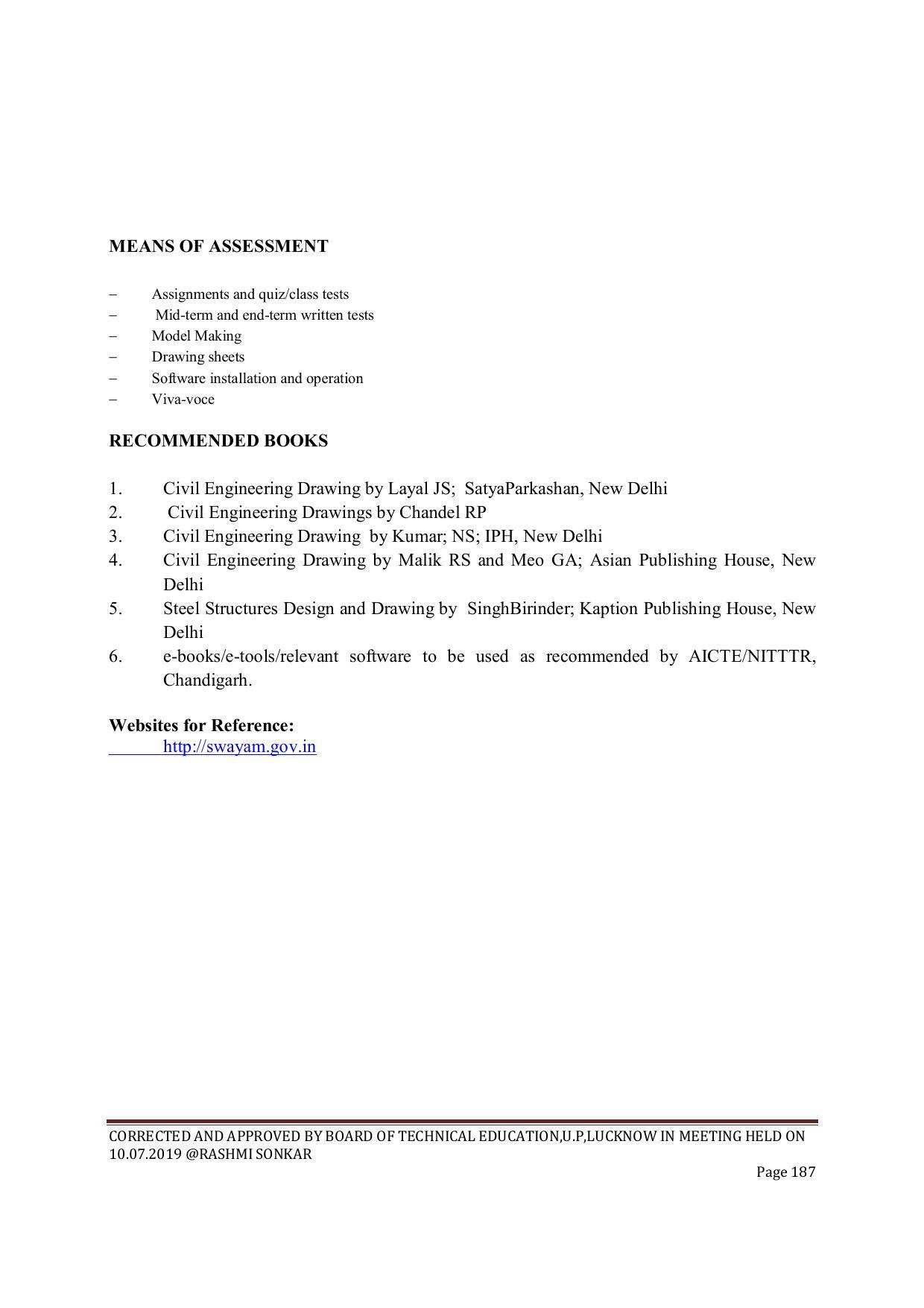 EFFECTIVE FROM JULY 2019-20 - SIX SEMESTER DIPLOMA COURSE IN CIVIL ENGINEERING (ENVIR. POLL. &CON) - Page 187