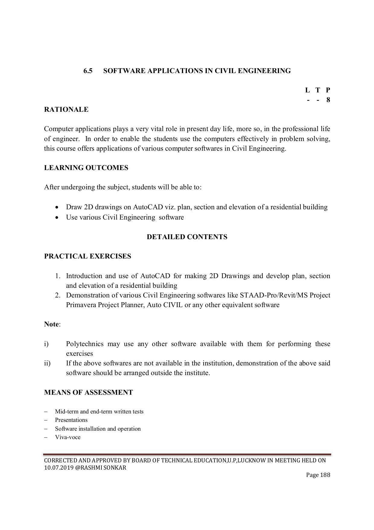 EFFECTIVE FROM JULY 2019-20 - SIX SEMESTER DIPLOMA COURSE IN CIVIL ENGINEERING (ENVIR. POLL. &CON) - Page 188