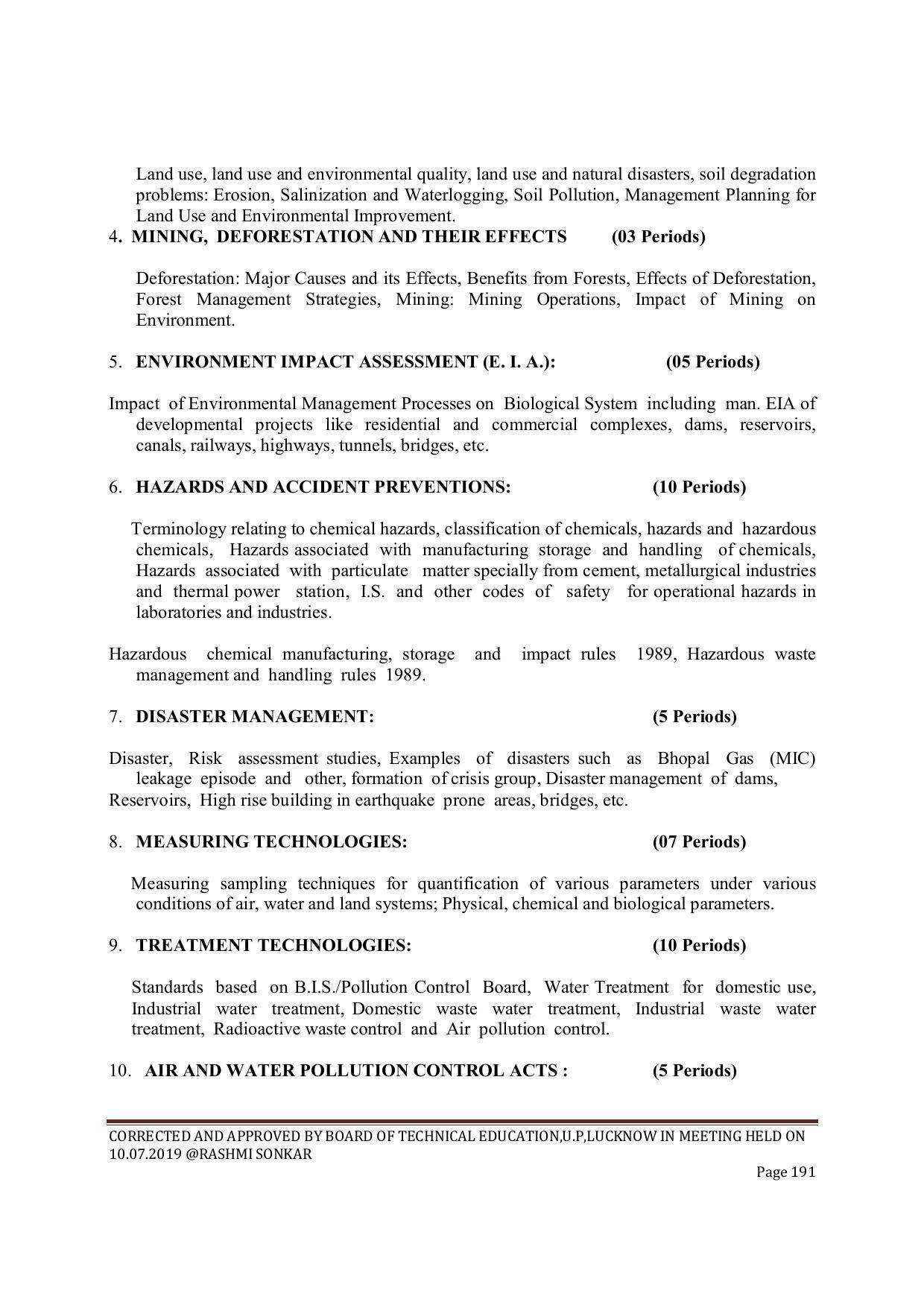 EFFECTIVE FROM JULY 2019-20 - SIX SEMESTER DIPLOMA COURSE IN CIVIL ENGINEERING (ENVIR. POLL. &CON) - Page 191