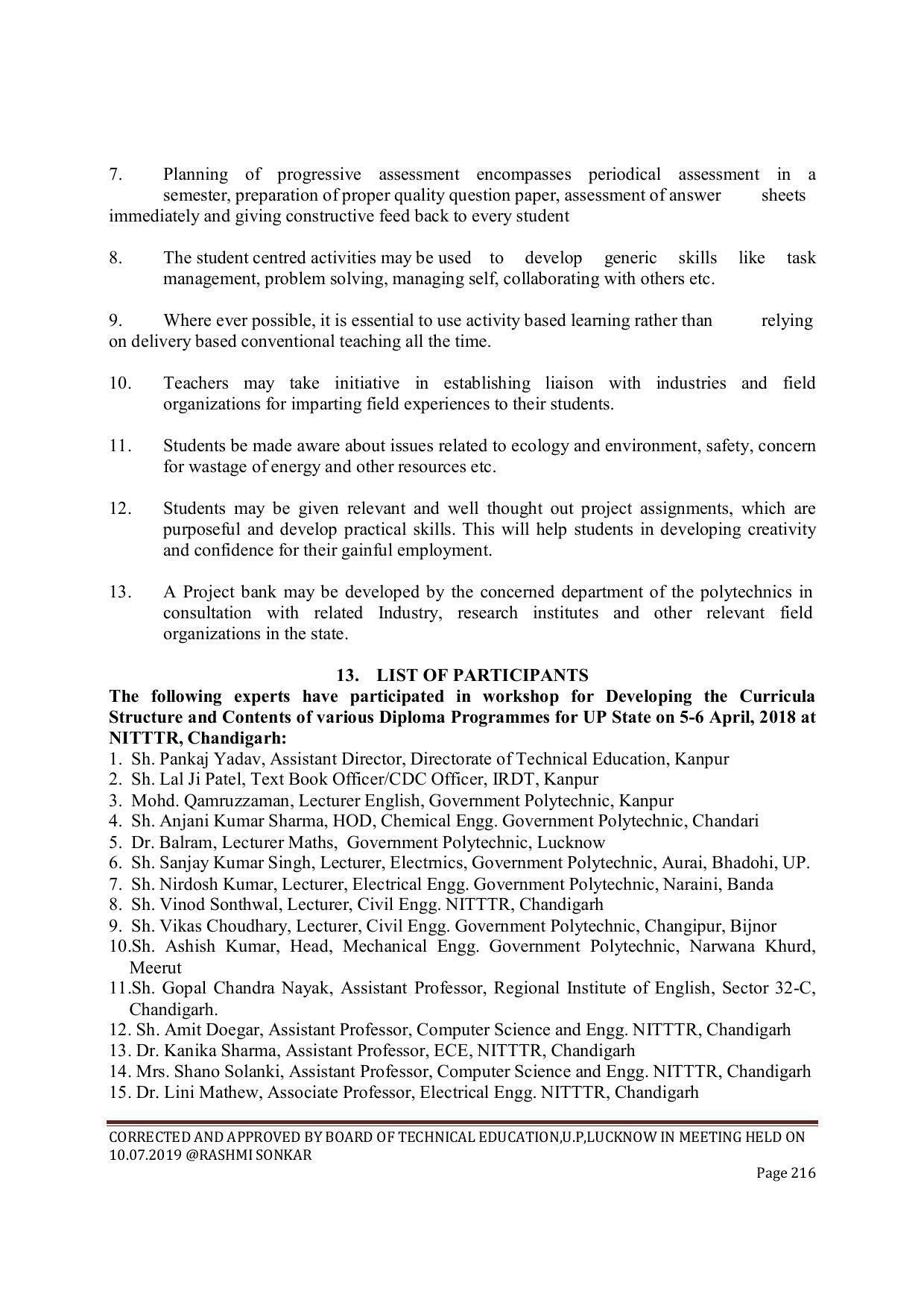 EFFECTIVE FROM JULY 2019-20 - SIX SEMESTER DIPLOMA COURSE IN CIVIL ENGINEERING (ENVIR. POLL. &CON) - Page 216