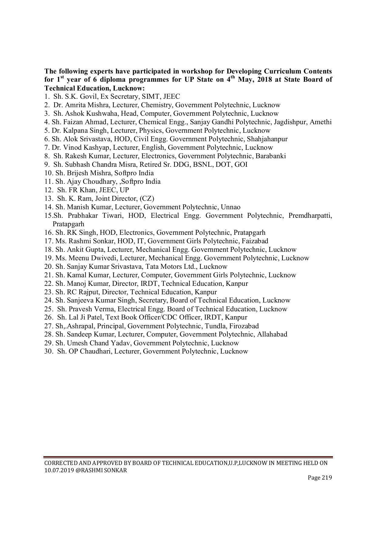 EFFECTIVE FROM JULY 2019-20 - SIX SEMESTER DIPLOMA COURSE IN CIVIL ENGINEERING (ENVIR. POLL. &CON) - Page 219