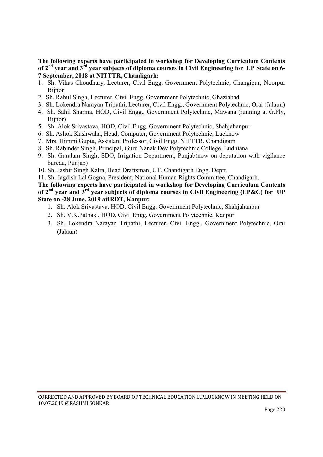 EFFECTIVE FROM JULY 2019-20 - SIX SEMESTER DIPLOMA COURSE IN CIVIL ENGINEERING (ENVIR. POLL. &CON) - Page 220