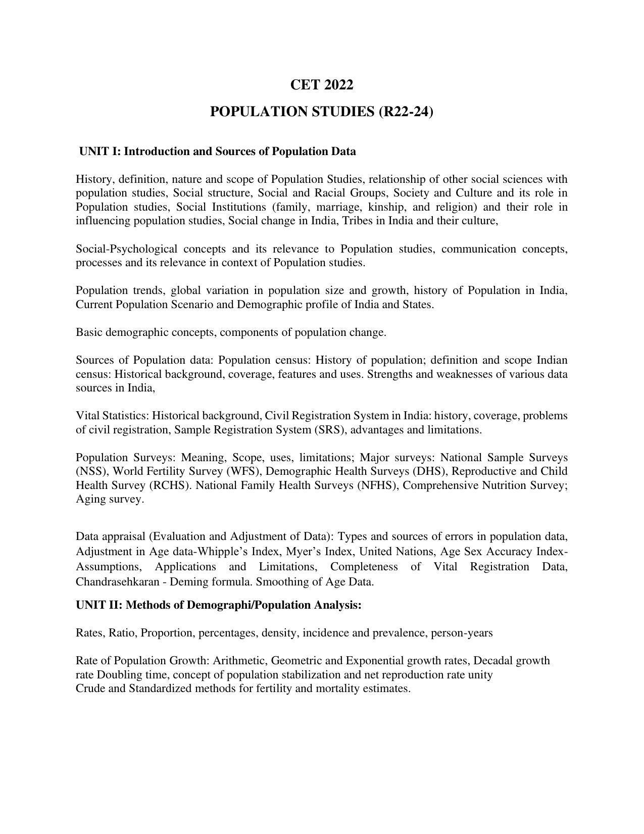 AP RCET Population Studies Syllabus - Page 1