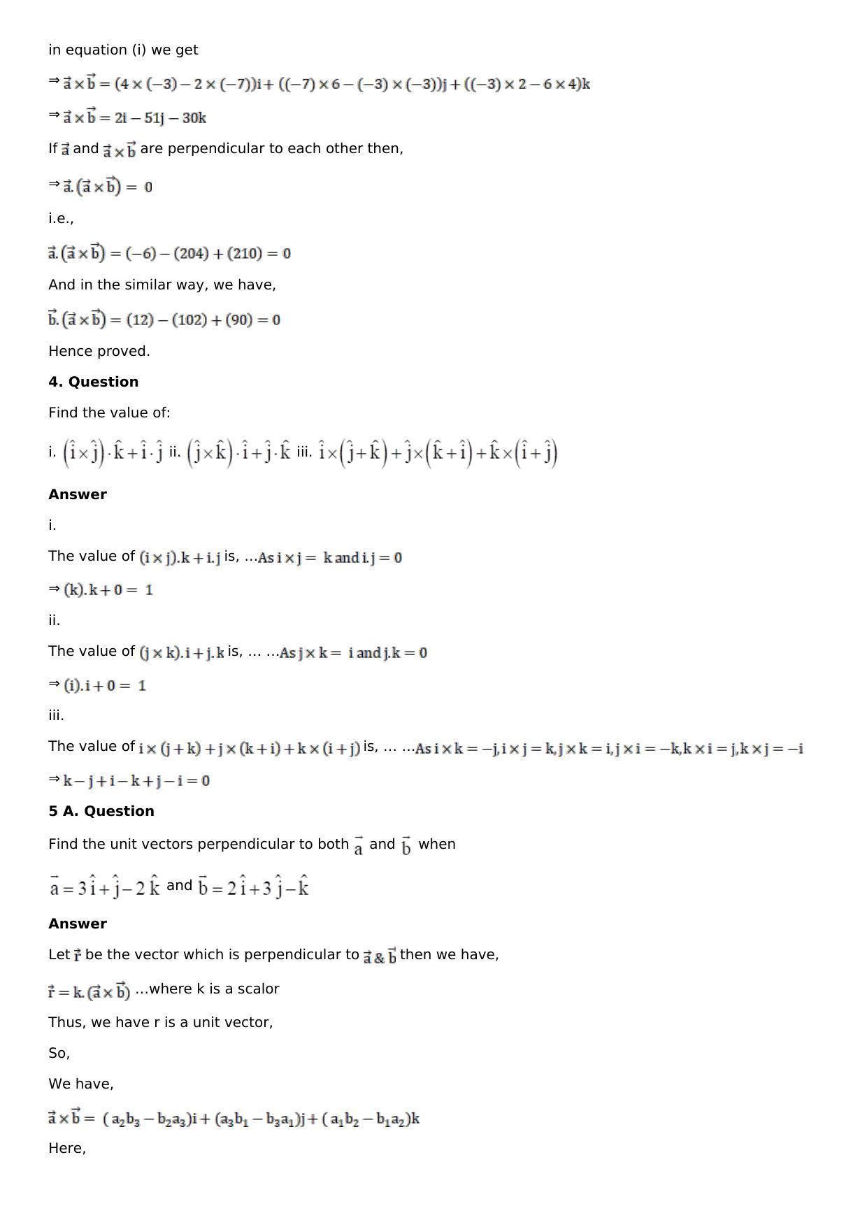 Chapter 24: Cross, or Vector, Product of Vectors Solutions: RS Aggarwal Class 12 Solutions  - Page 4