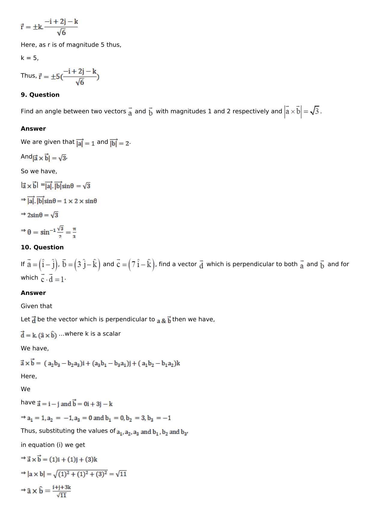 Chapter 24: Cross, or Vector, Product of Vectors Solutions: RS Aggarwal Class 12 Solutions  - Page 9