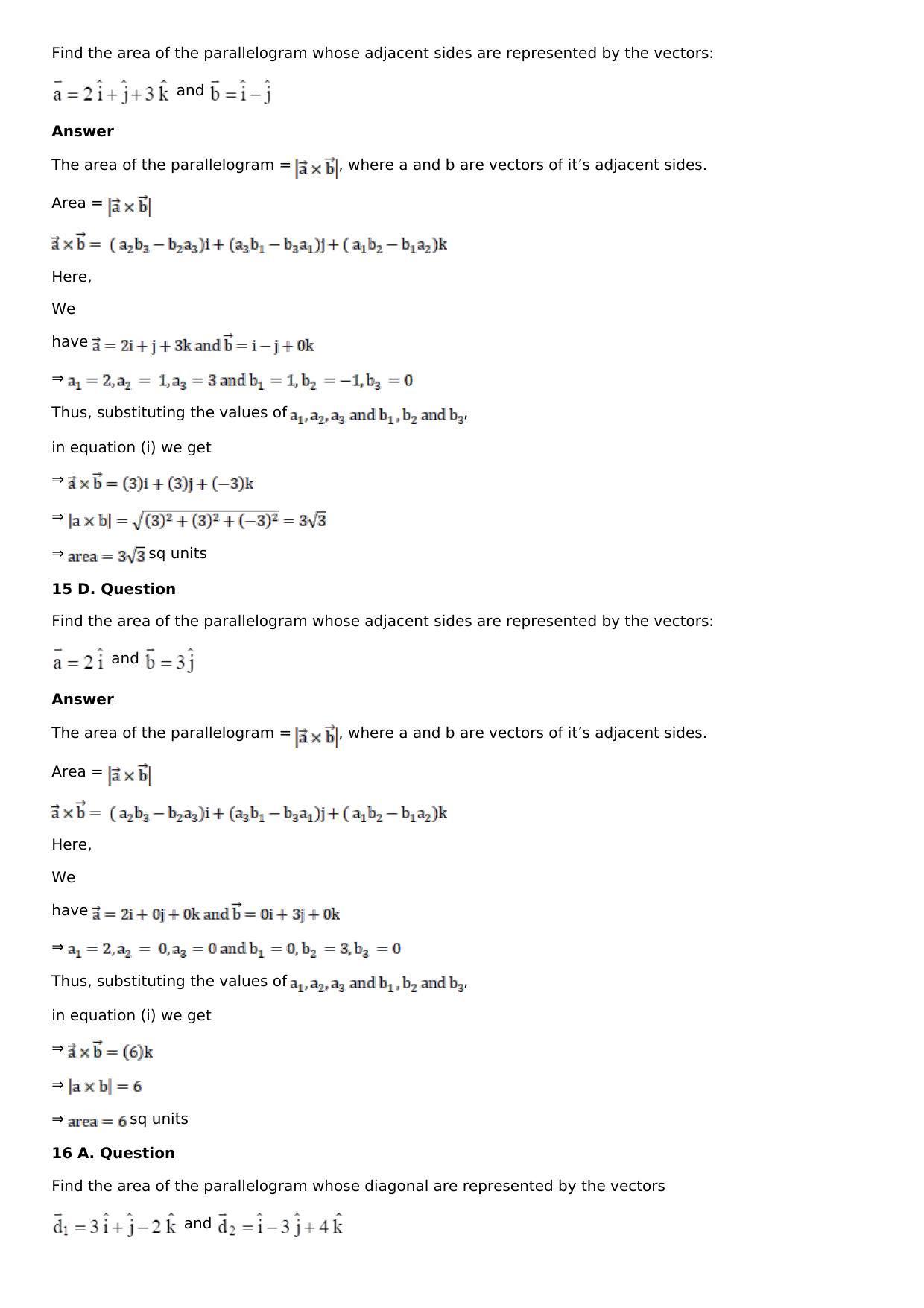 Chapter 24: Cross, or Vector, Product of Vectors Solutions: RS Aggarwal Class 12 Solutions  - Page 14