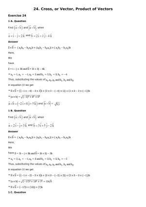 Chapter 24: Cross, or Vector, Product of Vectors Solutions: RS Aggarwal Class 12 Solutions 