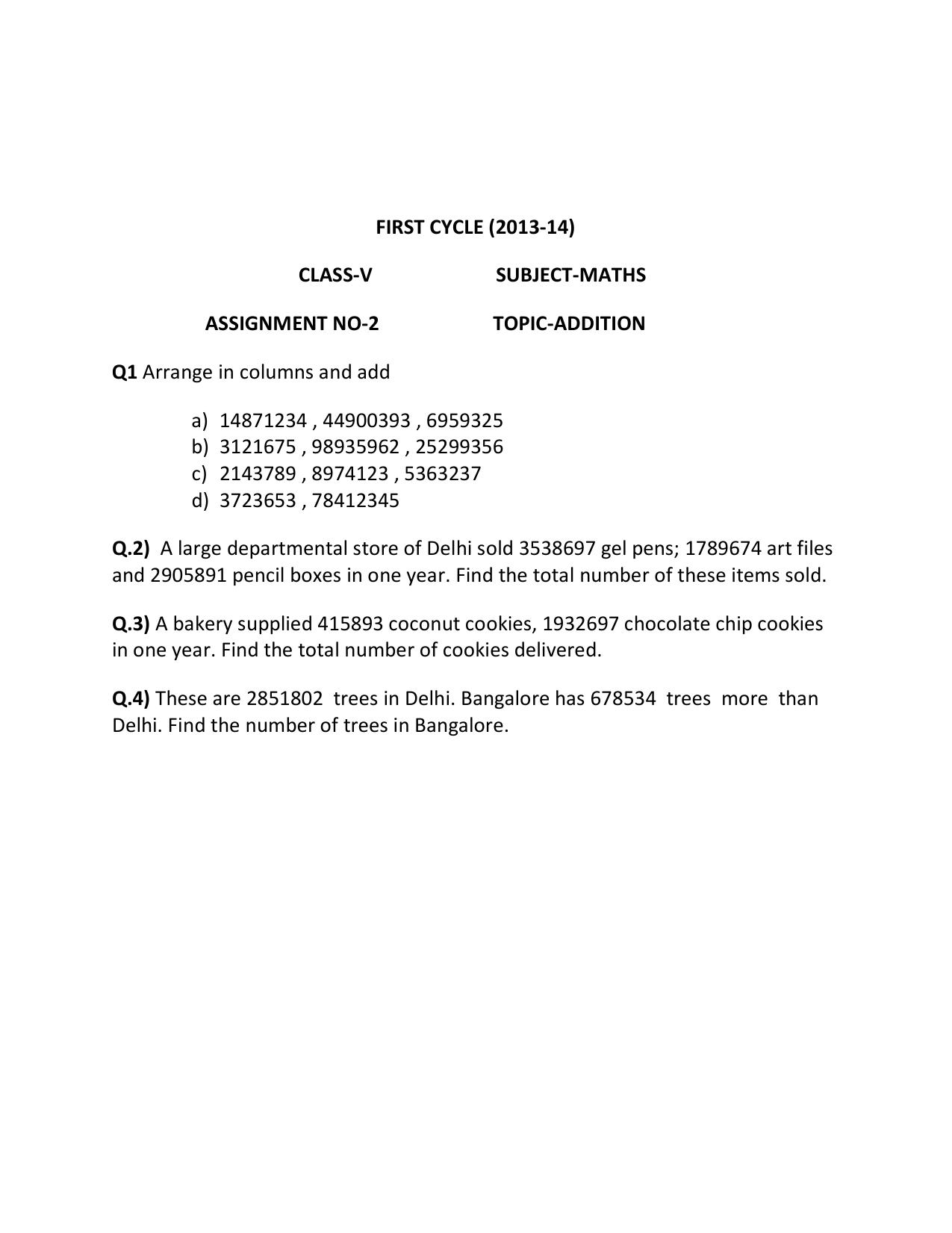 Worksheet for Class 5 Maths Assignment 18 - Page 1