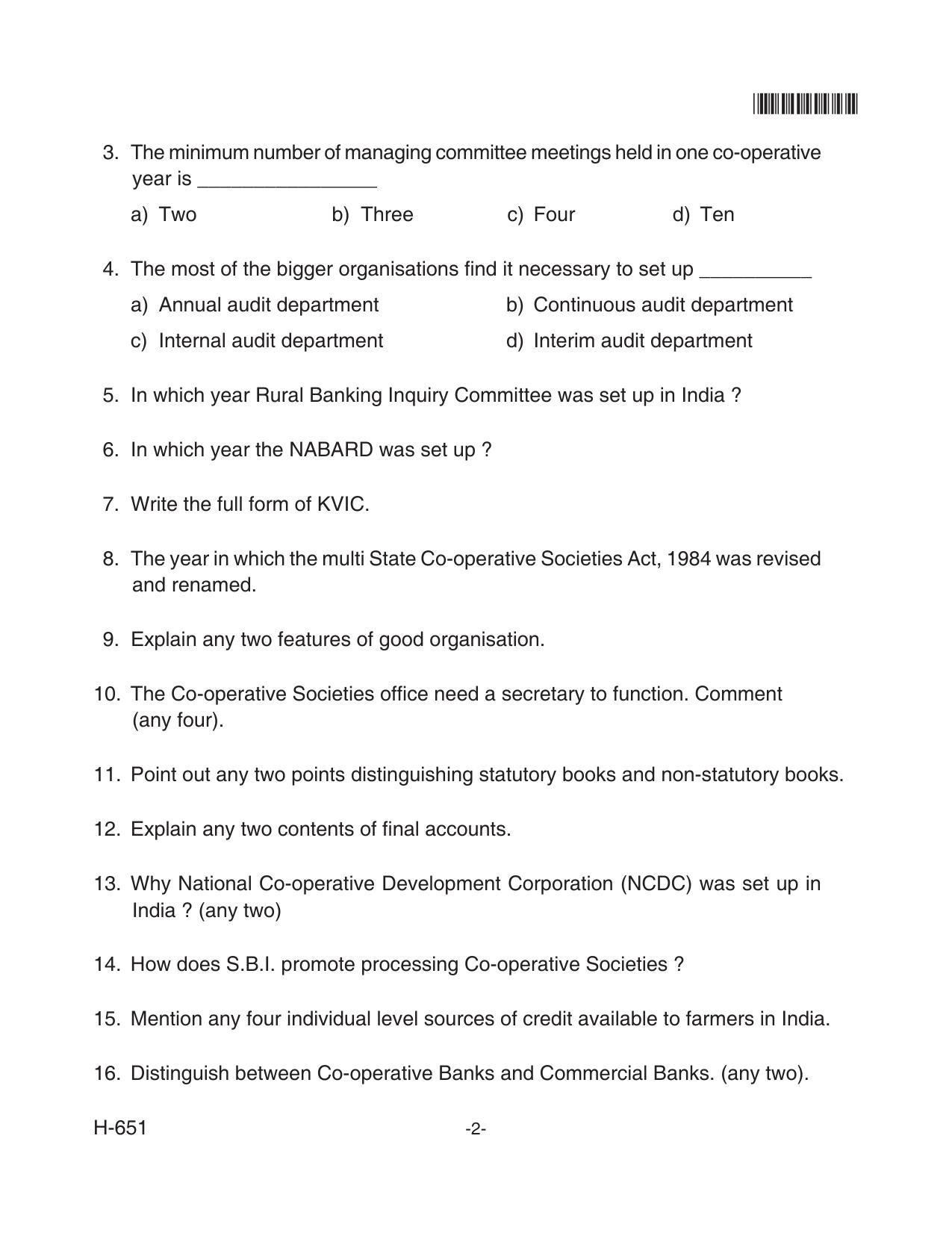 Goa Board Class 12 Co-operation 651 New Pattern Paper 2 (June 2018) Question Paper - Page 2