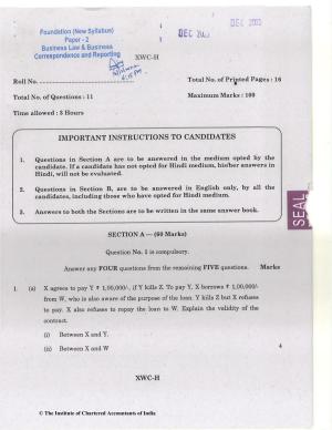 CA Foundation December 2022 Question Paper - Paper 2 (Business Laws and Business Correspondence and Reporting)