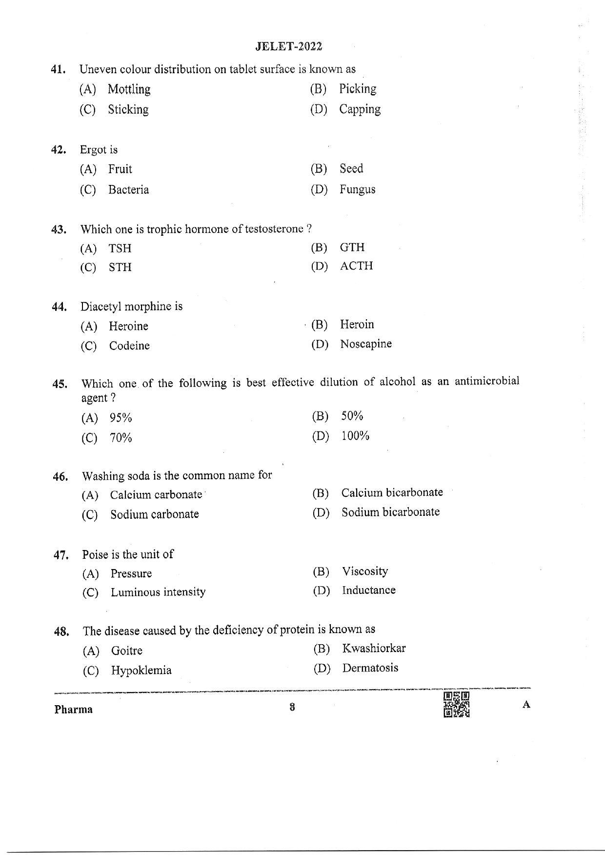 WBJEE JELET 2022 Paper II ( Pharmacy) - Page 8