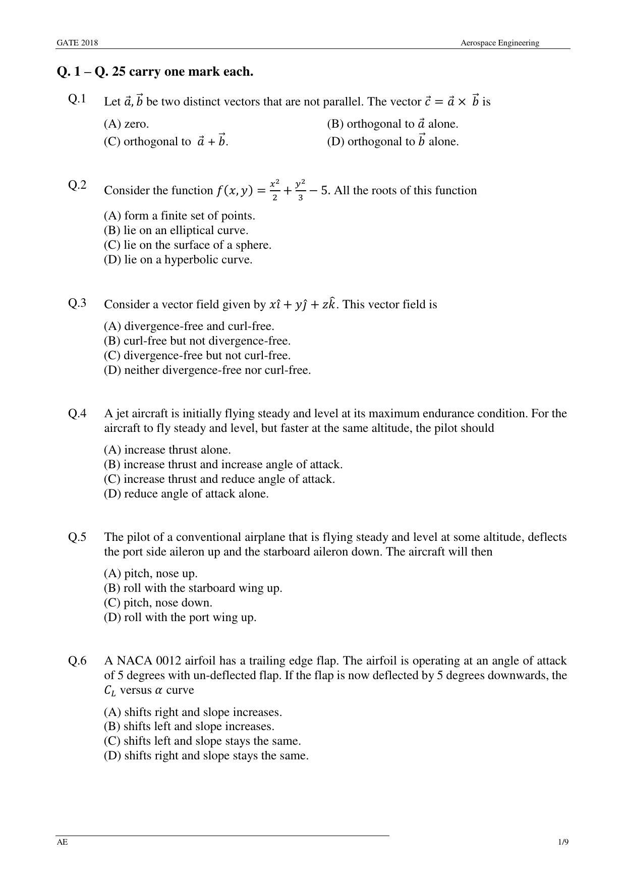 GATE 2018 Aerospace Engineering (AE) Question Paper with Answer Key - Page 4