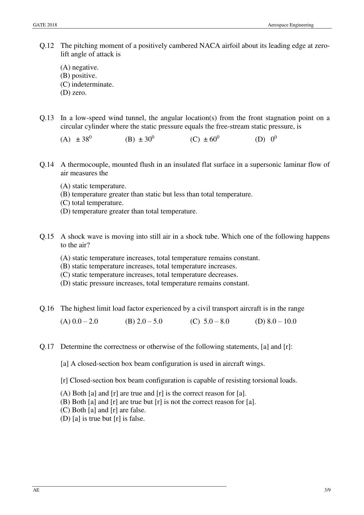 GATE 2018 Aerospace Engineering (AE) Question Paper with Answer Key - Page 6