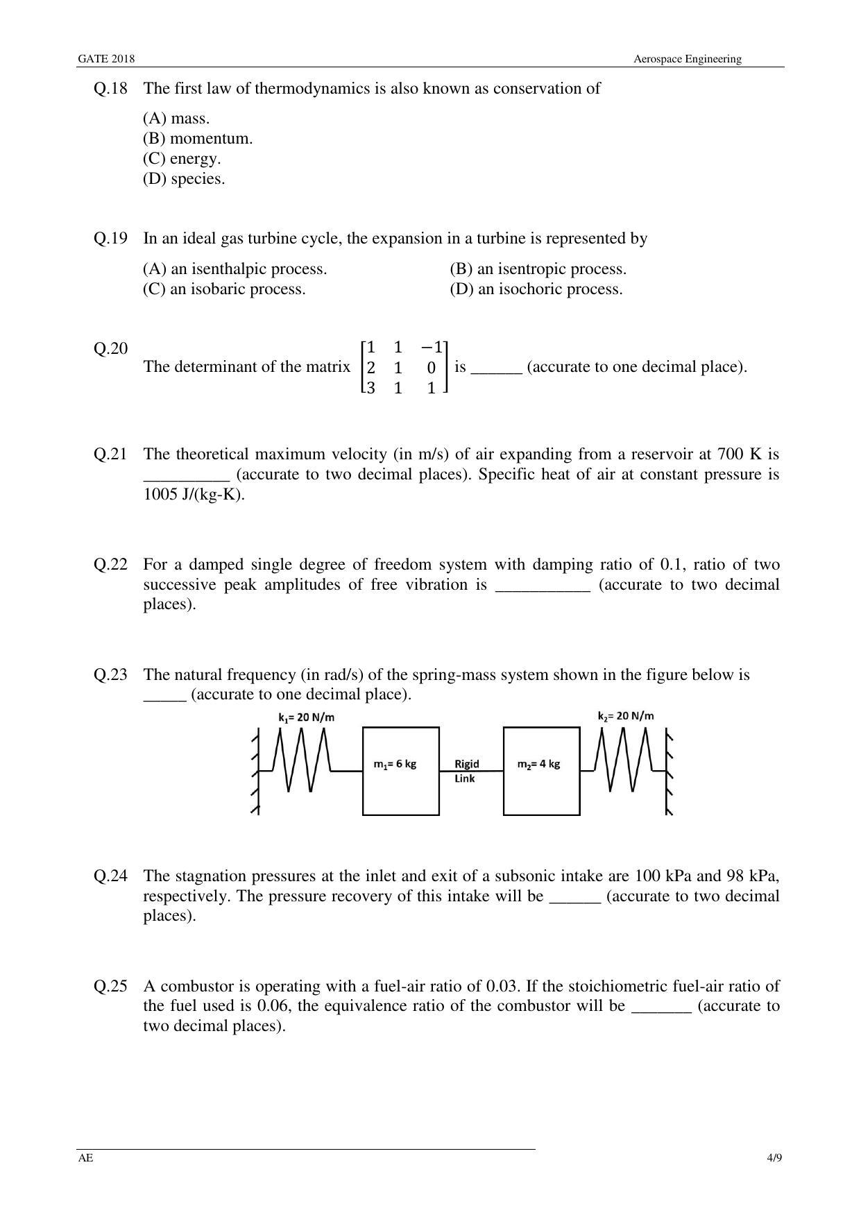 GATE 2018 Aerospace Engineering (AE) Question Paper with Answer Key - Page 7