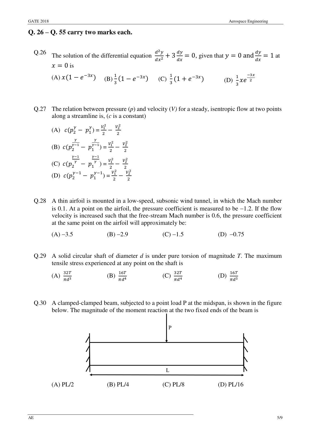 GATE 2018 Aerospace Engineering (AE) Question Paper with Answer Key - Page 8