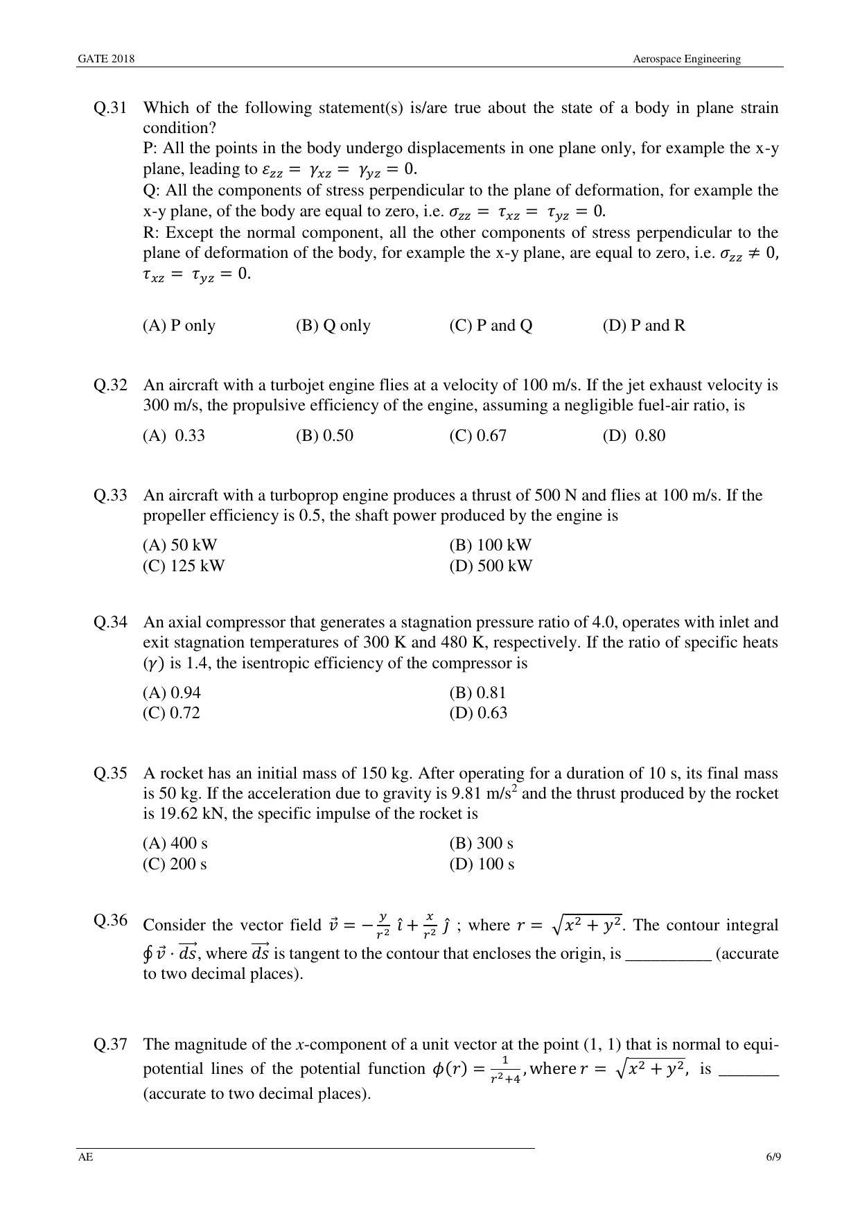 GATE 2018 Aerospace Engineering (AE) Question Paper with Answer Key - Page 9