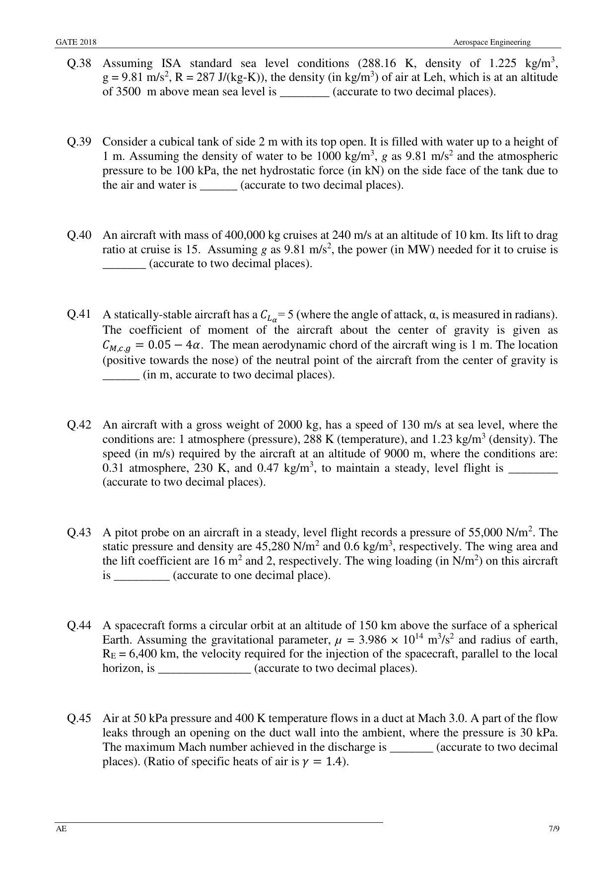 GATE 2018 Aerospace Engineering (AE) Question Paper with Answer Key - Page 10
