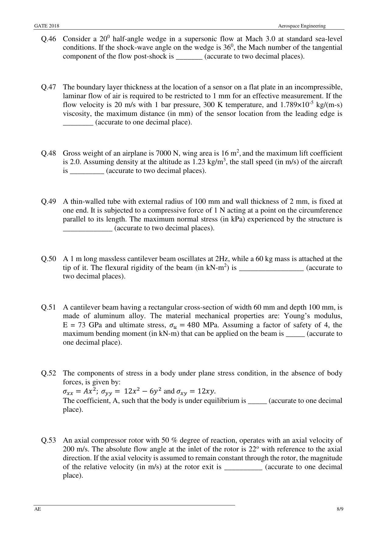 GATE 2018 Aerospace Engineering (AE) Question Paper with Answer Key - Page 11