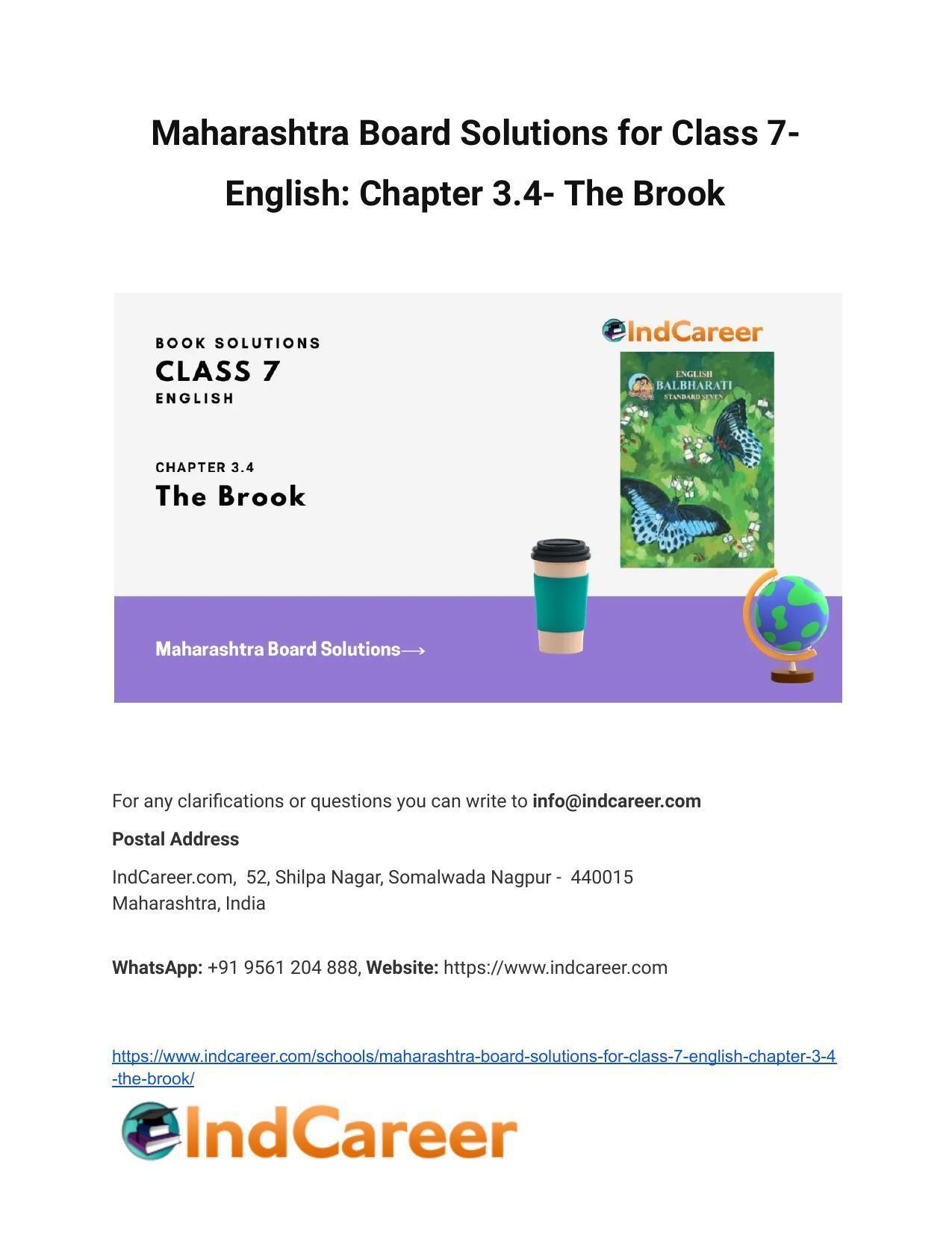Maharashtra Board Solutions for Class 7- English: Chapter 3.4- The Brook - Page 1