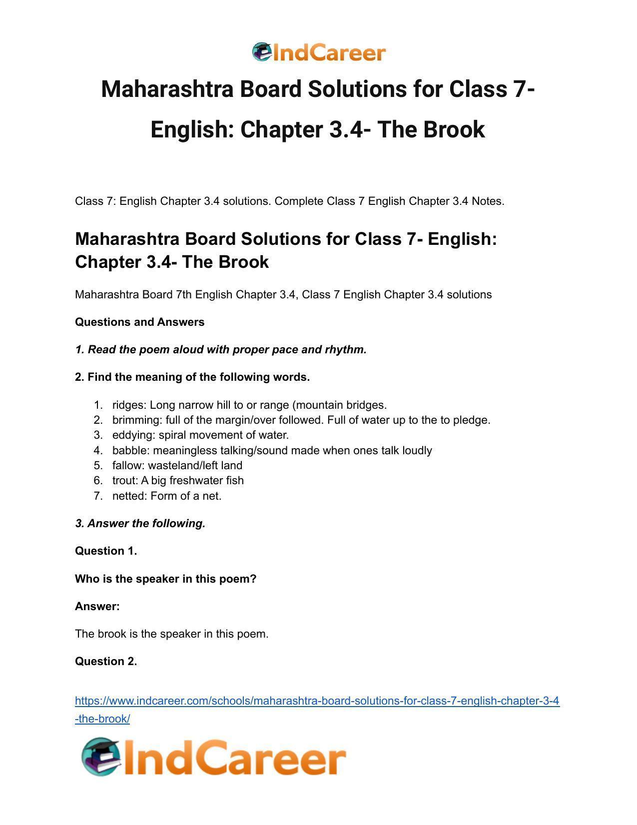 Maharashtra Board Solutions for Class 7- English: Chapter 3.4- The Brook - Page 2