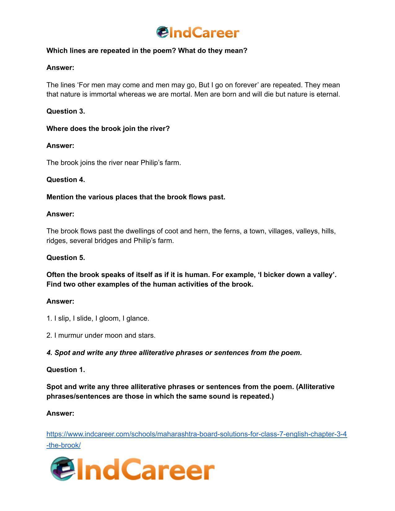 Maharashtra Board Solutions for Class 7- English: Chapter 3.4- The Brook - Page 3